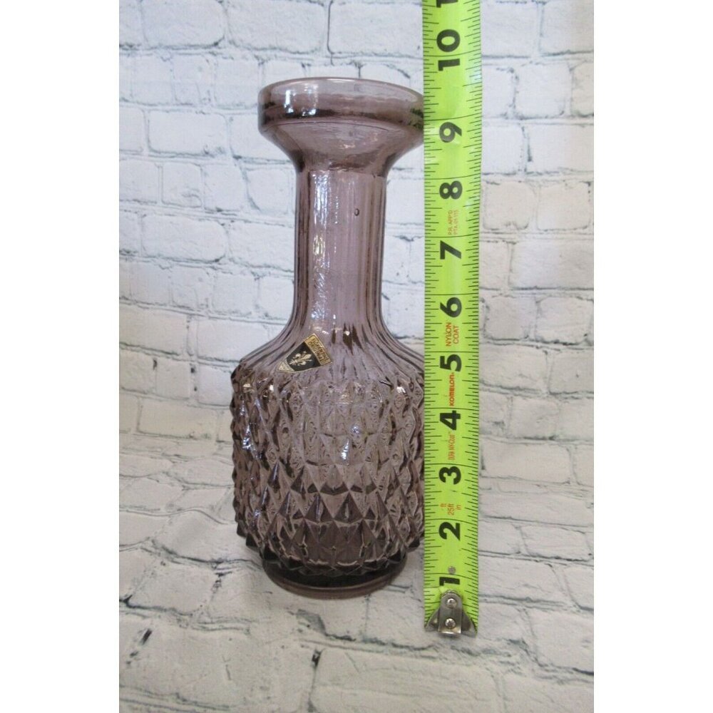 MCM Florentine Italian Art Glass Diamond Point Decanter Vase Water Carafe Purple - Picture 2 of 5